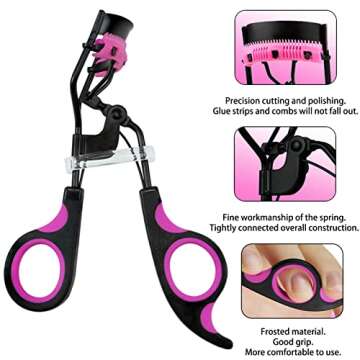 Eyelash Curlers with Comb IMMER LIEBEN Lash Curler with 5 Replacement Refills, 3 Combs, 10 Seconds Curl and Lifted Lashes Black and Purple