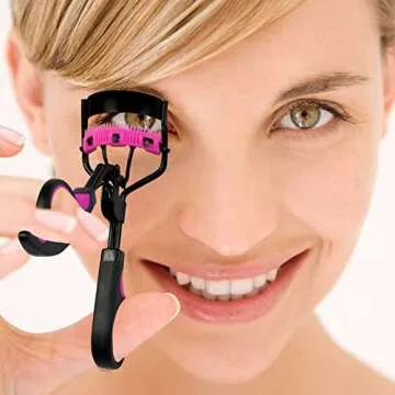 Eyelash Curlers with Comb IMMER LIEBEN Lash Curler with 5 Replacement Refills, 3 Combs, 10 Seconds Curl and Lifted Lashes Black and Purple