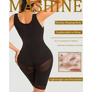 MASHINE Women's Shapewear Fajas Colombianas Tummy Control Body Compression Garments, Black, Large