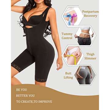 MASHINE Women's Shapewear Fajas Colombianas Tummy Control Body Compression Garments, Black, Large