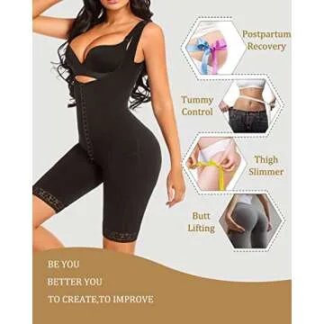 MASHINE Women's Shapewear Fajas Colombianas Tummy Control Body Compression Garments, Black, Large