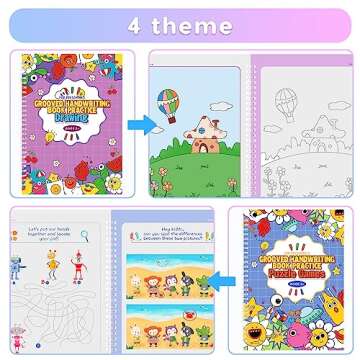 Large Size Magic Practice Copybook, Reusable Handwriting Practice Book, for Preschool Kids Age 3-8 ​Calligraphy (4 Books with Pens)