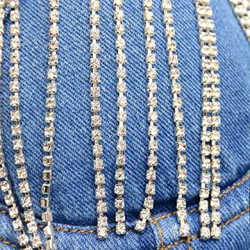ELLACCI Women's Tassel Rhinestone Denim Bustier Crop Top Jean Corset Top Bra Blue Medium