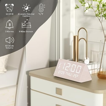 JALL Digital Wooden Alarm Clock with Multiple Alarms