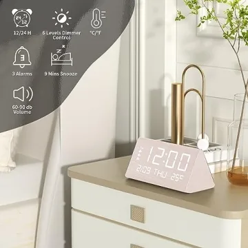 JALL Digital Wooden Alarm Clock with Multiple Alarms
