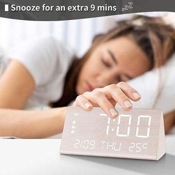 JALL Digital Wooden Alarm Clock with Multiple Alarms