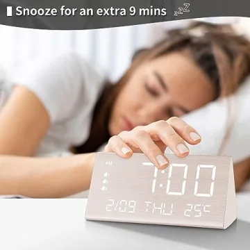 JALL Digital Wooden Alarm Clock with Multiple Alarms