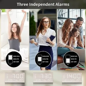 JALL Digital Wooden Alarm Clock with Multiple Alarms