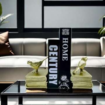 Home Decorative Gold Birds & Books Vintage Design Resin Bookshelf Bookends,Paper Weights, Book Ends,...