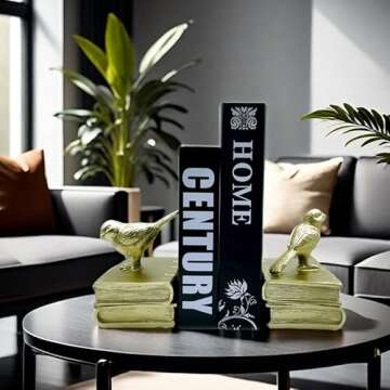 Home Decorative Gold Birds & Books Vintage Design Resin Bookshelf Bookends,Paper Weights, Book Ends,Bookend Supports, Book Stoppers, Set of 2