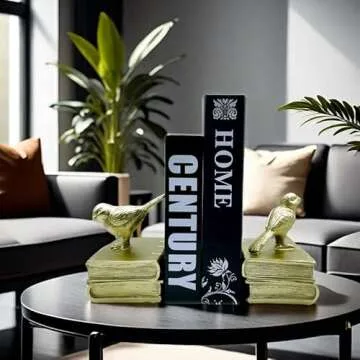 Home Decorative Gold Birds & Books Vintage Design Resin Bookshelf Bookends,Paper Weights, Book Ends,Bookend Supports, Book Stoppers, Set of 2