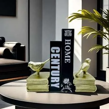 Home Decorative Gold Birds & Books Vintage Design Resin Bookshelf Bookends,Paper Weights, Book Ends,Bookend Supports, Book Stoppers, Set of 2