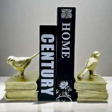 Home Decorative Gold Birds & Books Vintage Design Resin Bookshelf Bookends,Paper Weights, Book Ends,Bookend Supports, Book Stoppers, Set of 2