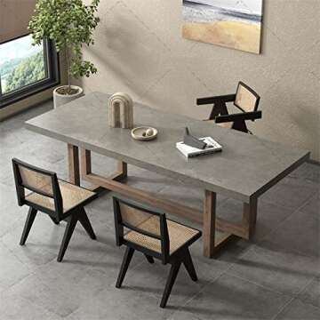 RAGGZZ Dining Table Concrete Grey Dining Table for 6 Rectangle Wooden Tabletop