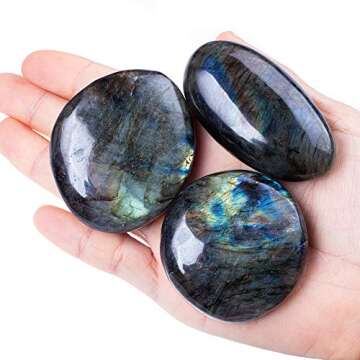 Labradorite Palm Stone Crystal Natural Chakra Reiki Polished Healing Pocket Worry Stone Crystal for Anxiety Stress Relief Therapy