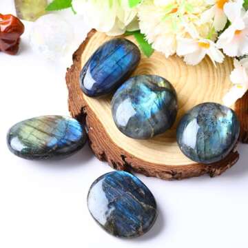 Labradorite Palm Stone Crystal Natural Chakra Reiki Polished Healing Pocket Worry Stone Crystal for Anxiety Stress Relief Therapy