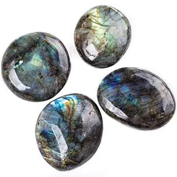 Labradorite Palm Stone Crystal Natural Chakra Reiki Polished Healing Pocket Worry Stone Crystal for Anxiety Stress Relief Therapy