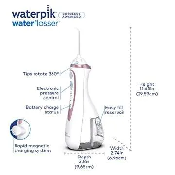 Waterpik Cordless Advanced Water Flosser For Teeth, Gums, Braces, Dental Care With Travel Bag and 4 Tips, ADA Accepted, Rechargeable, Portable, and Waterproof, Rose Gold WP-569