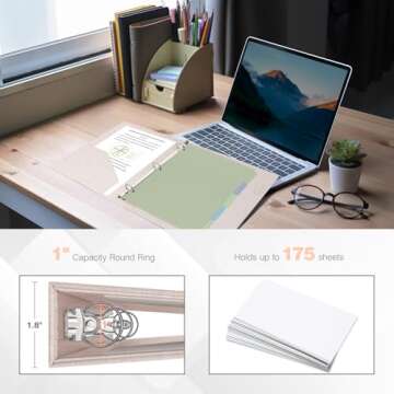 Ospelelf Vintage Hardcover 3 Ring 1 inch Leather Binder, Professional Binder Organizer Suitable for Letter Size, Binder Dividers with Tabs, Faux Rose Gold Leather