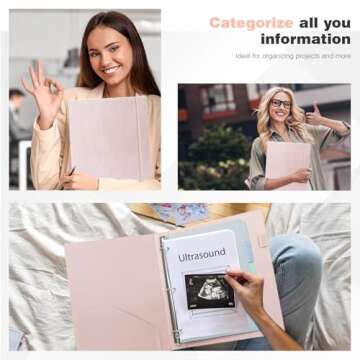 Ospelelf Vintage Hardcover 3 Ring 1 inch Leather Binder, Professional Binder Organizer Suitable for Letter Size, Binder Dividers with Tabs, Faux Rose Gold Leather