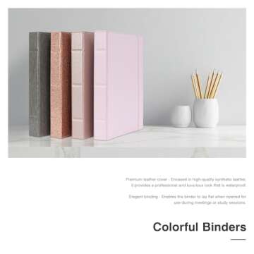 Ospelelf Vintage Hardcover 3 Ring 1 inch Leather Binder, Professional Binder Organizer Suitable for Letter Size, Binder Dividers with Tabs, Faux Rose Gold Leather