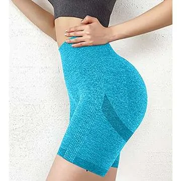 OQQ Women's Butt Lifting Yoga Shorts Workout High Waist Tummy Control Ruched Booty Pants Blue