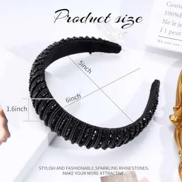 OAOLEER Velvet Padded Diamond Rhinestone Big Headband for Women Black Crystal Embellished Hair Hoop Races Goth Wedding Headpiece Fashion Hair Accessory Suit for Wedding,Party,and Daily Life