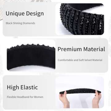 OAOLEER Velvet Padded Diamond Rhinestone Big Headband for Women Black Crystal Embellished Hair Hoop Races Goth Wedding Headpiece Fashion Hair Accessory Suit for Wedding,Party,and Daily Life