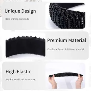 OAOLEER Velvet Padded Diamond Rhinestone Big Headband for Women Black Crystal Embellished Hair Hoop Races Goth Wedding Headpiece Fashion Hair Accessory Suit for Wedding,Party,and Daily Life