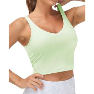 Women’s Longline Sports Bra Wirefree Padded Medium Support Yoga Bras Gym Running Workout Tank Tops(Pale Green, Large)