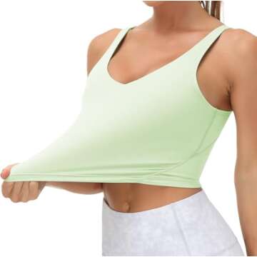 Women’s Longline Sports Bra Wirefree Padded Medium Support Yoga Bras Gym Running Workout Tank Tops(Pale Green, Large)