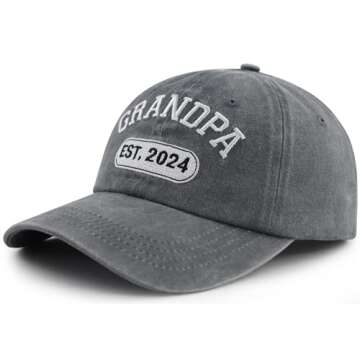 New Grandpa Gifts for Men, Funny Grandpa Est 2024 Hat, Adjustable 3D Embroidered Best Grandfather Gift Baseball Cap (Grandpa 2024 Embroidered Gray)
