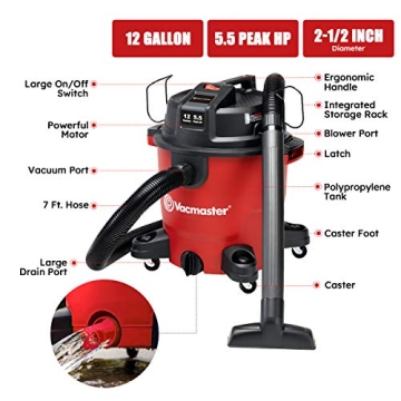 Vacmaster 12 Gallon Wet Dry Vacuum Cleaner with Blower Function