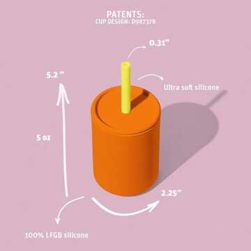Avanchy Silicone Training Sippy Cup with Straw Lid – 5 oz Tiny Cup for Babies 6+ to Toddlers 1 Yea...