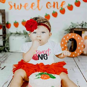 GRNSHTS Baby Girl Birthday Outfits Cake Smash Strawberry One Romper Tutu Skirt Headflower Party Phot...
