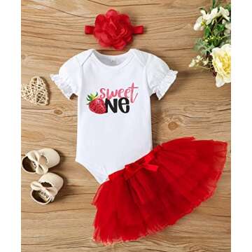 GRNSHTS Baby Girl Birthday Outfits Cake Smash Strawberry One Romper Tutu Skirt Headflower Party Photo Photography Clothes(Red,12-18M)