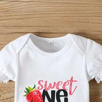 GRNSHTS Baby Girl Birthday Outfits Cake Smash Strawberry One Romper Tutu Skirt Headflower Party Photo Photography Clothes(Red,12-18M)