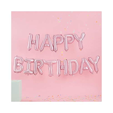 Ginger Ray Pastel Pink Happy Birthday Party Balloon Bunting Decoration Banner No Helium Needed, 12 x 16 Inch