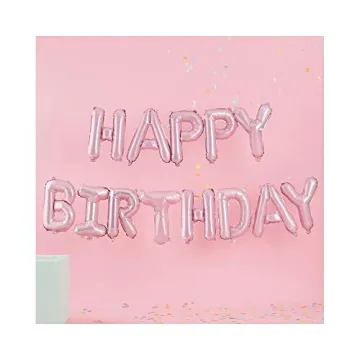 Ginger Ray Pastel Pink Happy Birthday Party Balloon Bunting Decoration Banner No Helium Needed, 12 x 16 Inch