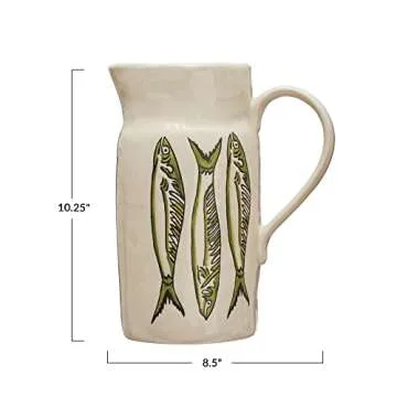 Coastal Stoneware Pitcher with Sardines for Stylish Serving