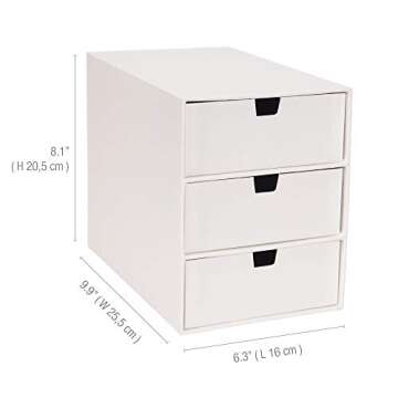 Bigso Ingrid 3-Drawer Fiberboard Desk Organizer for Office Supplies and Accessories - Stackable Makeup Drawer Organizer - 6.3in x 9.9in x 8.1in - White