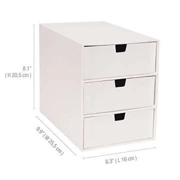 Bigso Ingrid 3-Drawer Fiberboard Desk Organizer for Office Supplies and Accessories - Stackable Makeup Drawer Organizer - 6.3in x 9.9in x 8.1in - White