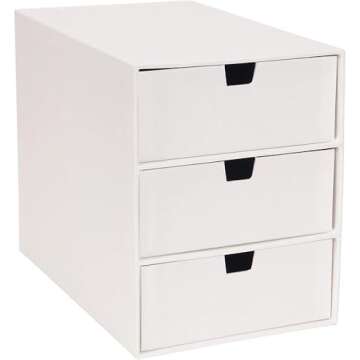 Bigso Ingrid 3-Drawer Fiberboard Desk Organizer for Office Supplies and Accessories - Stackable Makeup Drawer Organizer - 6.3in x 9.9in x 8.1in - White