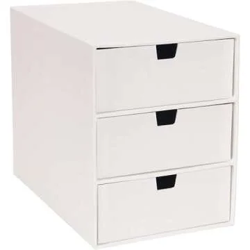 Bigso Ingrid 3-Drawer Fiberboard Desk Organizer for Office Supplies and Accessories - Stackable Makeup Drawer Organizer - 6.3in x 9.9in x 8.1in - White