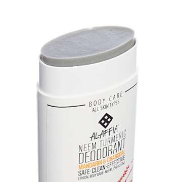 Alaffia - Neem Turmeric Activated Charcoal Deodorant, Odor Protection and Support from Shea Butter and Aloe Vera, Fair Trade, No Aluminum, No Parabens, Mandarin Ginger, 2.65 Ounces