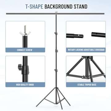 T Shape Backdrop Stand Kit 3.3 * 6.6 FT, Adjustable Background Support Stand Kit with 2 Spring Clamp...