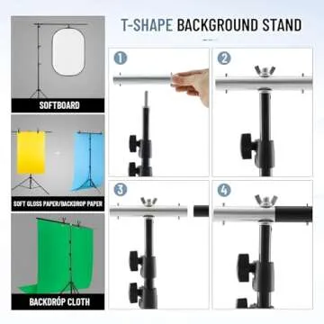 T Shape Backdrop Stand Kit 3.3 * 6.6 FT, Adjustable Background Support Stand Kit with 2 Spring Clamps for Parties, Wedding, Photography, Decoration, BEIYANG