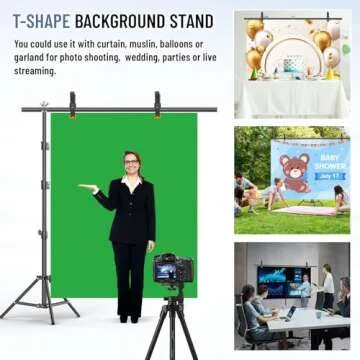T Shape Backdrop Stand Kit 3.3 * 6.6 FT, Adjustable Background Support Stand Kit with 2 Spring Clamps for Parties, Wedding, Photography, Decoration, BEIYANG