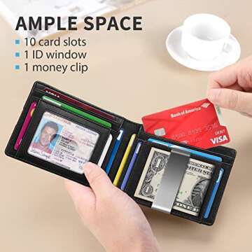 Wallet for Men Slim with Money Clip RFID 11 Slots Credit Card Holder Thin Leather Men's Wallet Bifol...