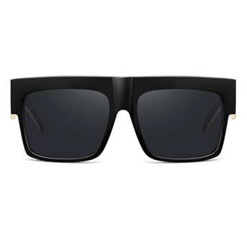 MEETSUN Oversized Sunglasses For Women Men 80s 90s Hip Hop sunglasses Rapper Metal Chain Arm Design UV400 Protection (Black/Grey)